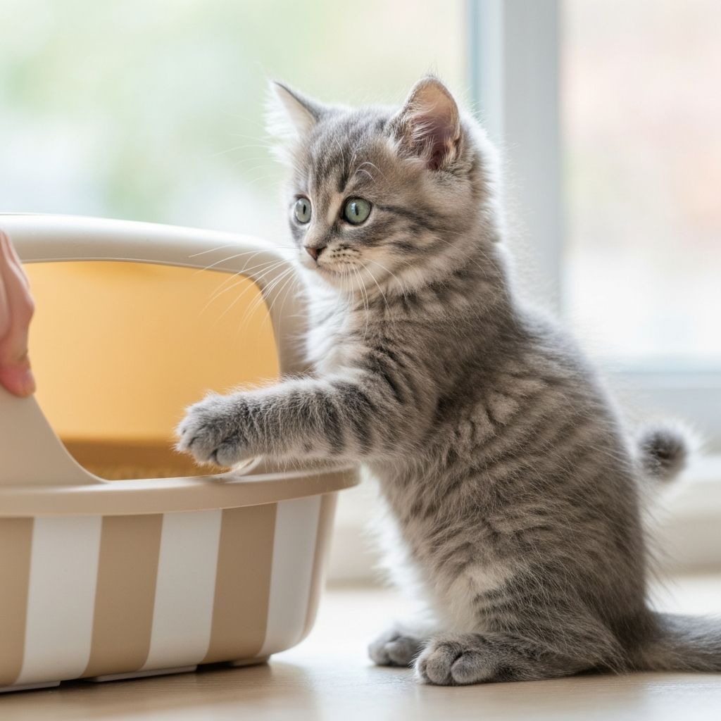 Kitten near litter box